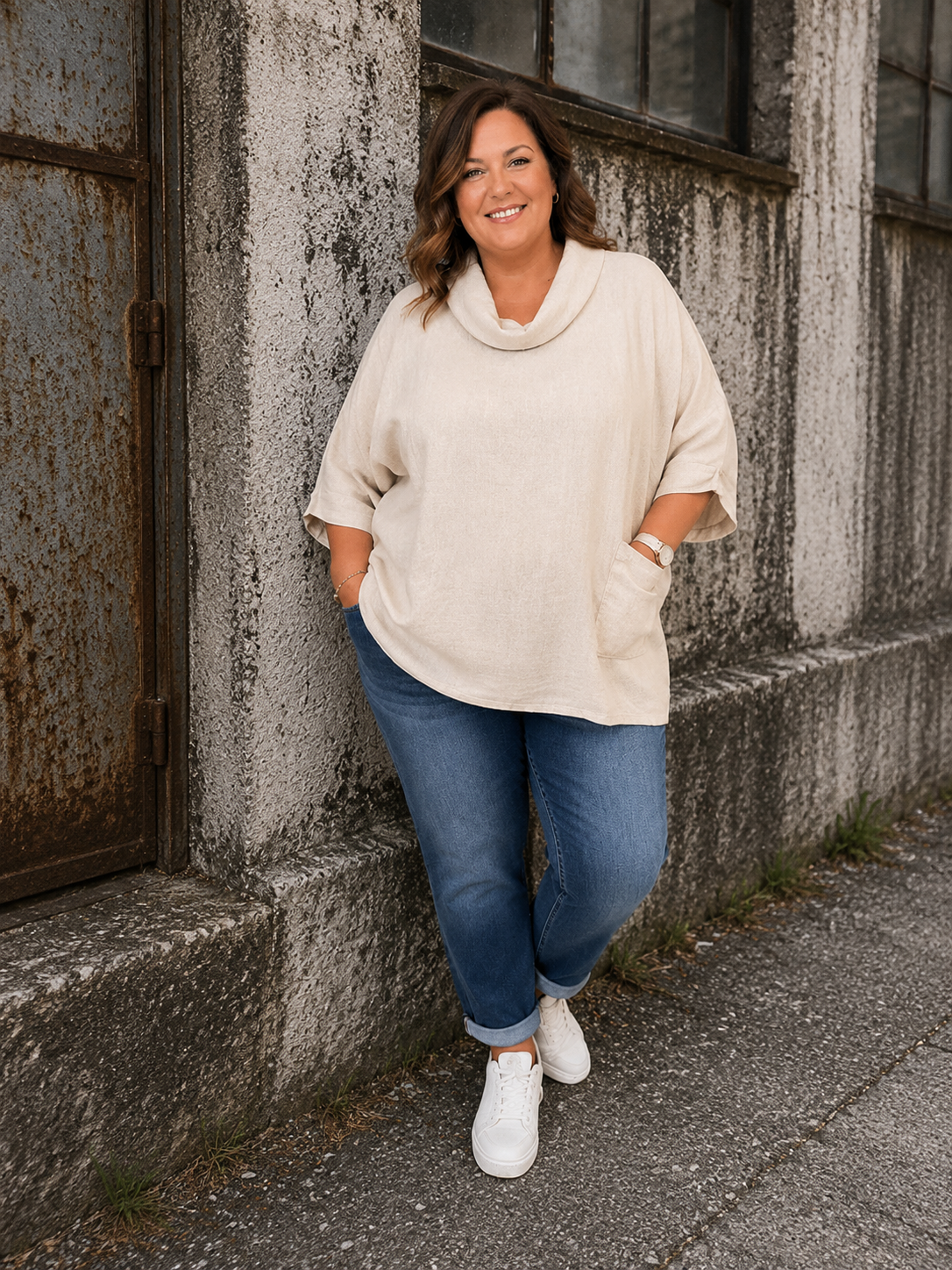 **Alt-tekst til webshop:**

Bine plussize hør tunika til kvinder i let og luftig hørblanding. Tunikaen har løs pasform, elegant draperet krave, korte brede ærmer og en stor lomme foran. Perfekt til pluspiger i størrelse 42-56 og nem at style med jeans, hørbukser eller leggings til både hverdag og ferie. Fås i flere flotte farver.
