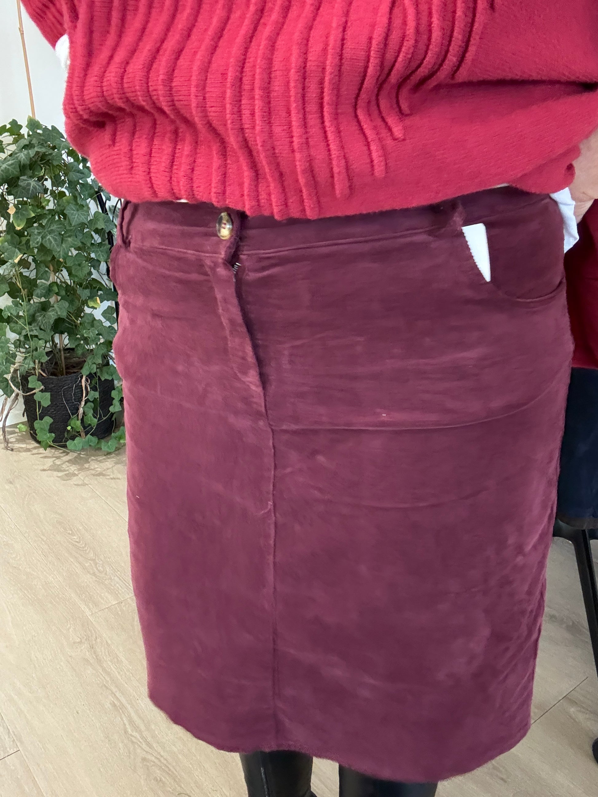 "Lizzy plussize fløjlsnederdel til kvinder med kurver – kort model i blødt fløjl, designet til en smuk og komfortabel pasform.