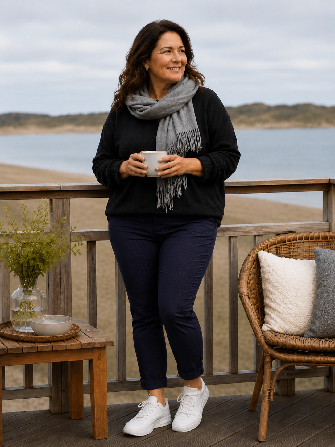 Vores elskede Hyggebuks kvalitet, nu med nye mål, derfor nyt navn. Buksen her er med langt ben og en høj tale, som gør den godt egnet til plus size kroppen.

Billedet er genereret vha. AI-teknologi for at vise buksen på en person.
