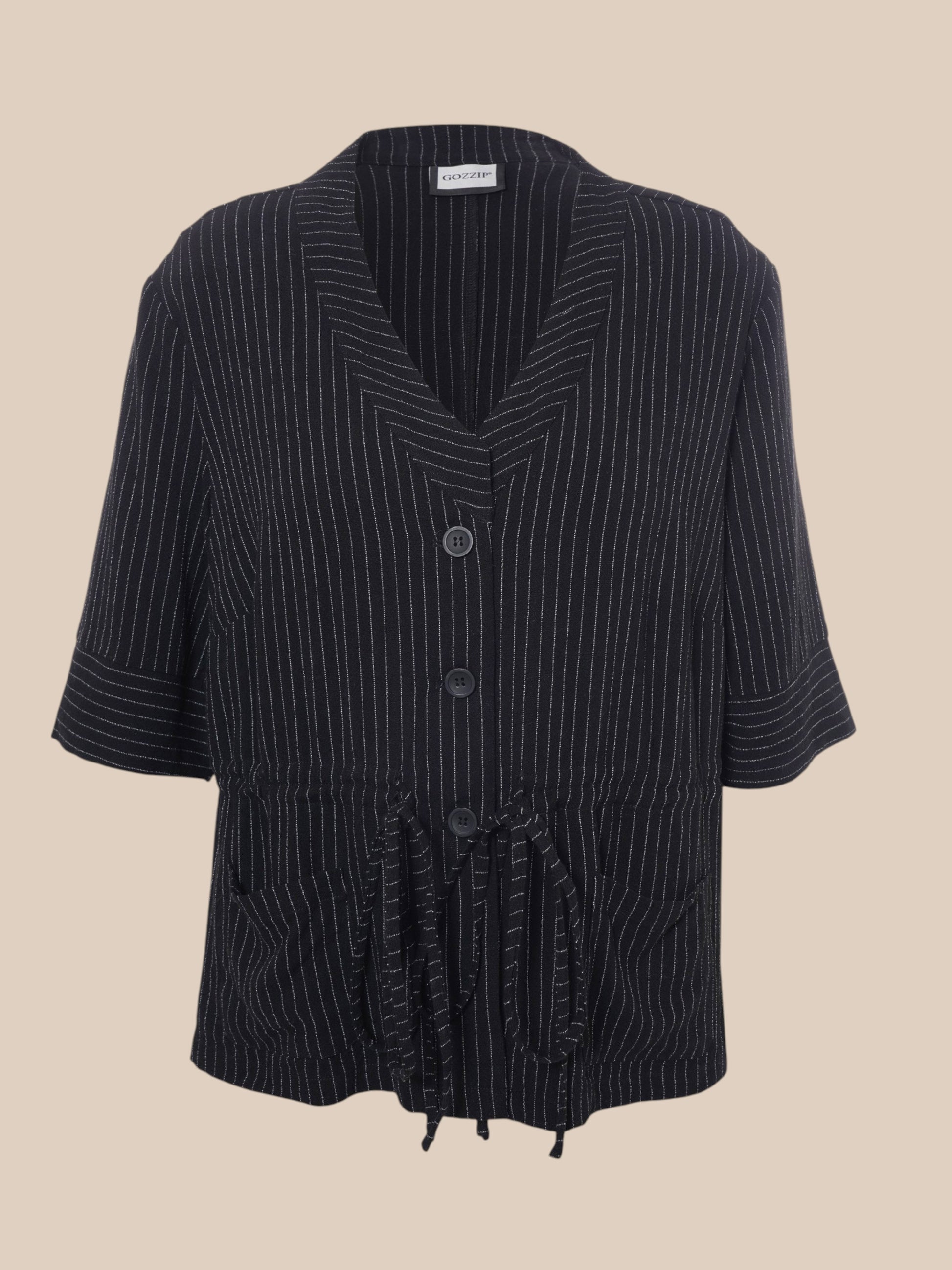 G253030 pin stribet blazer jakke med 3 /4 langt ærme bindebånd i liv plussize sæt smart mode 