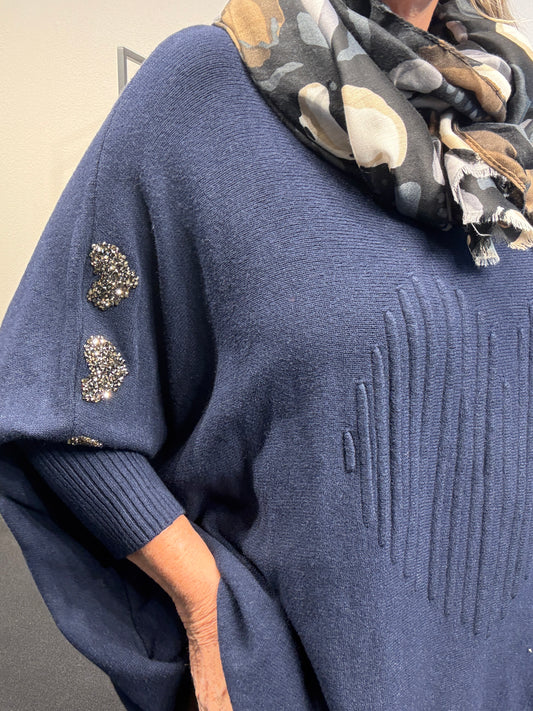 Killi plussize strik pullover i marine