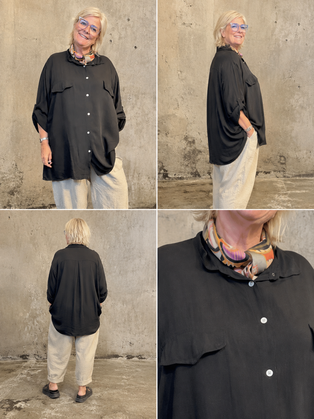 En basis skjorte med en fantastisk pasform til plus size kvinden. Den er gennemknappet og kan bruges både åben og lukket.