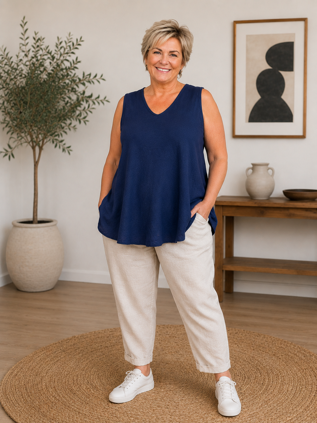 Lena A-toppen er perfekt til plus size kvinden som fyldere mere nedover mave og numse. Den er i en skøn a-facon i en lækker bomuldskvalitet. 
