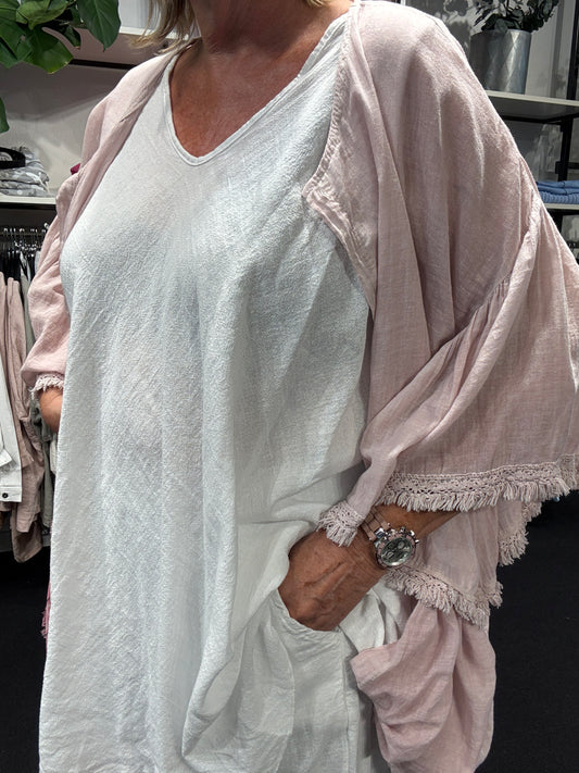 Line cardigan i svag rosa plussize gennemknappet cardigan fra sigensgaard.dk