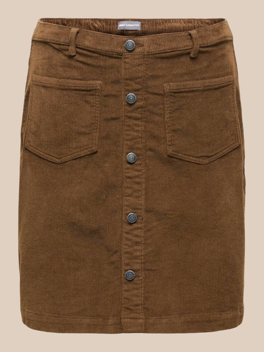 Smart plussize  fløjls kort nederdel fra only carmakoma vinter nederdel i den flotte camel farve,elastik i liv bagpå som gør den flexibel i livvidde.