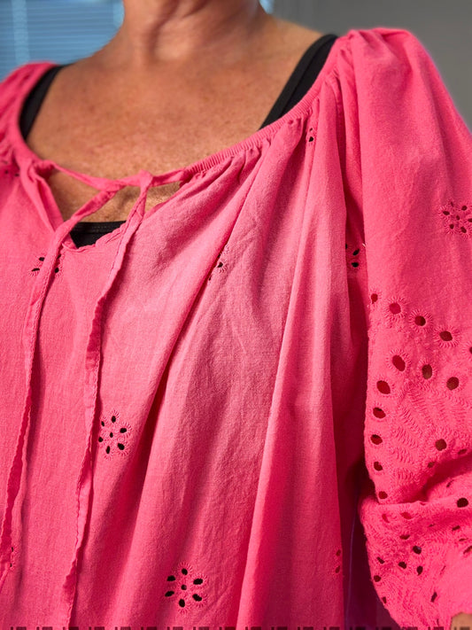 Pink fru Hansen bomulds tunika til pluspiger.