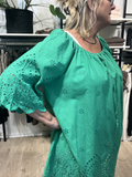 Fru Hansen plussize bomulds tunika til pluspiger,grøn og pink.