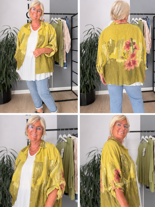 smuk plussize sakura hør skjorte som fås i flere flotte sommer farver.
