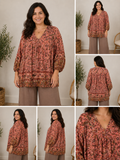 tunika str 42/44, plus size tunika dame, rød tunika med print, boheme tunika, løs tunika store størrelser.