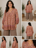 tunika str 42/44, plus size tunika dame, rød tunika med print, boheme tunika, løs tunika store størrelser