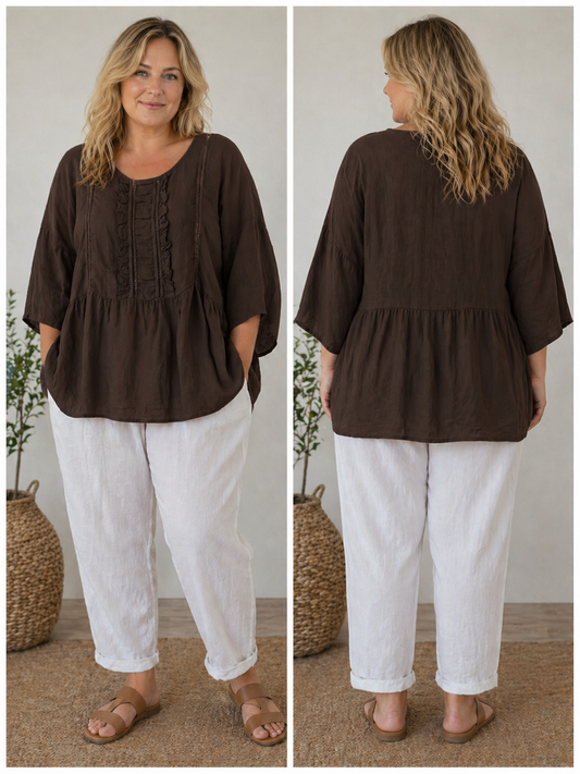 Viola hørtunika i sort smart rå tunika hemt perfekt til et par slidste jeans men også femini til en lang nederdel med et smart bælte eller kæde fåes i 5 flotte farver og så er det 100% hør