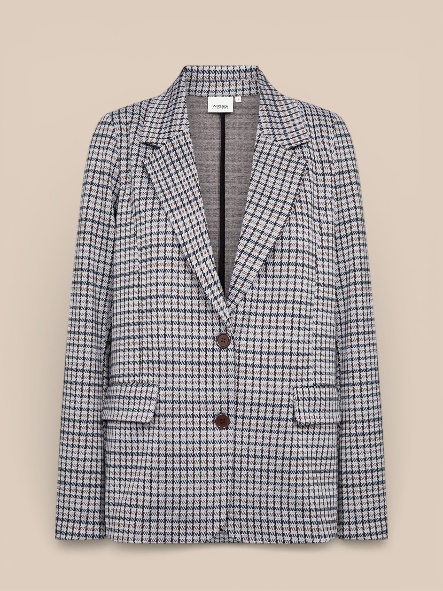 WA-SENADA 1 blazer med klassisk revers, to knapper og houndstooth-print i genanvendt polyester med let stræk.