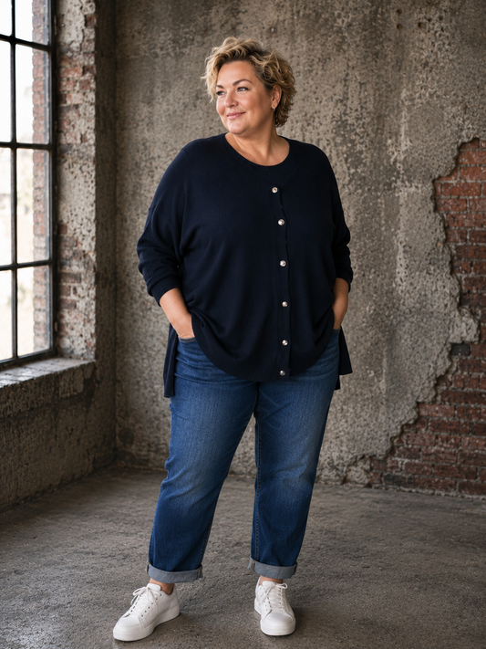 Gerda strik cardigan er en skøn basiscardigan, der passer til det meste i garderoben. Den har en løs, oversized pasform, fine knapper foran og en blød strikkvalitet, som gør den behagelig at have på hele dagen.