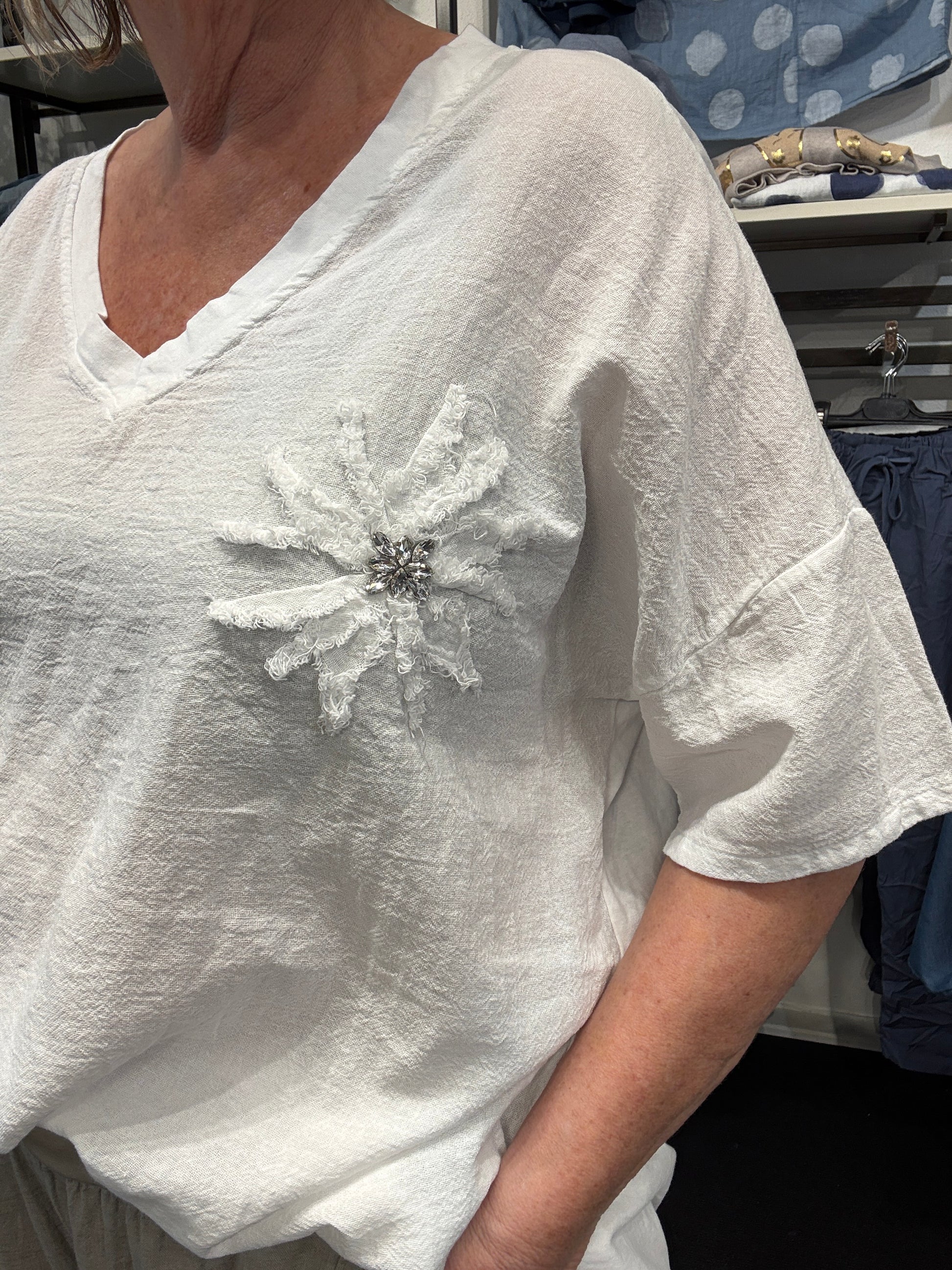 merete tshirt i hvid hør bomuld storepiger